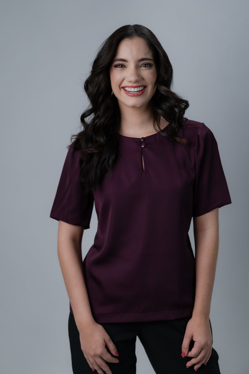 BLUSA BÁSICA FEMININA COM BOTÕES VINHO