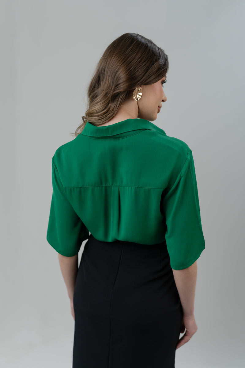 BLUSA BÁSICA FEMININA COM BOTÕES VERDE