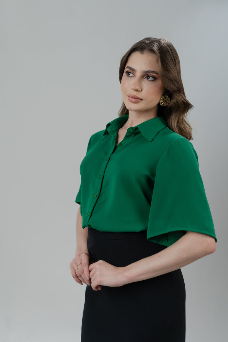 BLUSA BÁSICA FEMININA COM BOTÕES VERDE