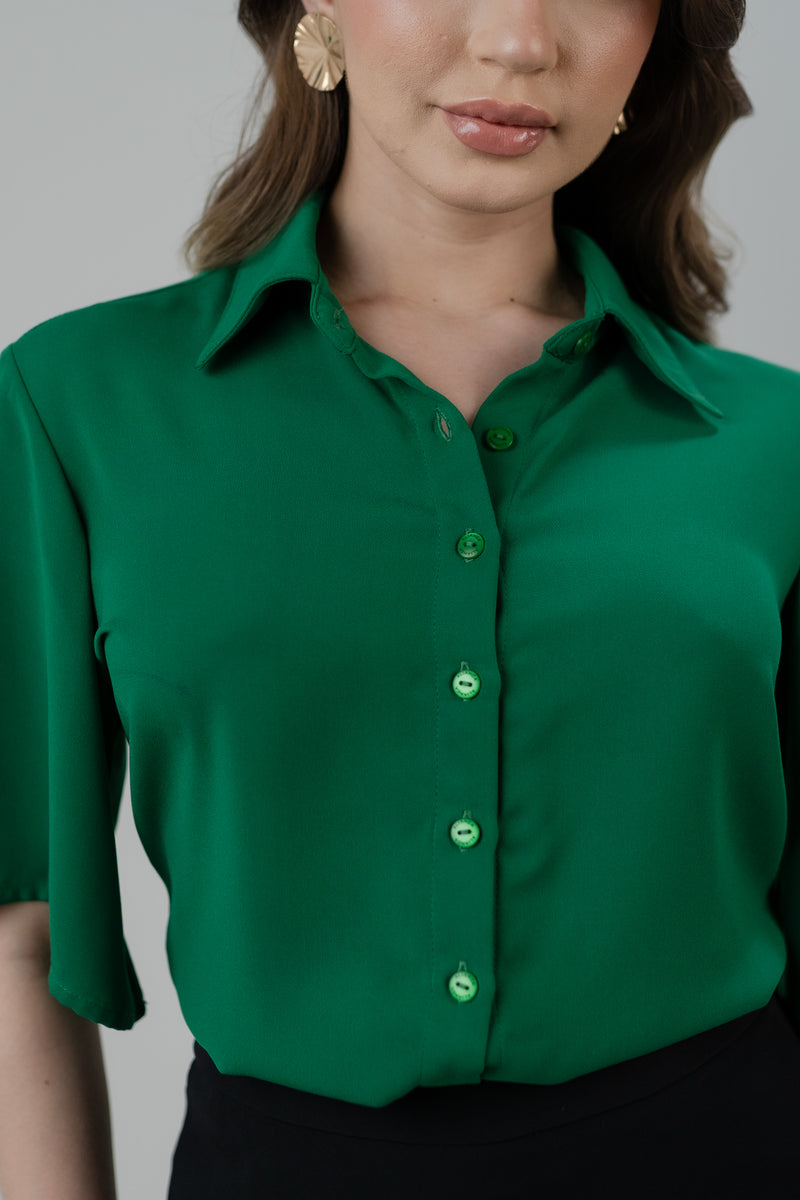 BLUSA BÁSICA FEMININA COM BOTÕES VERDE