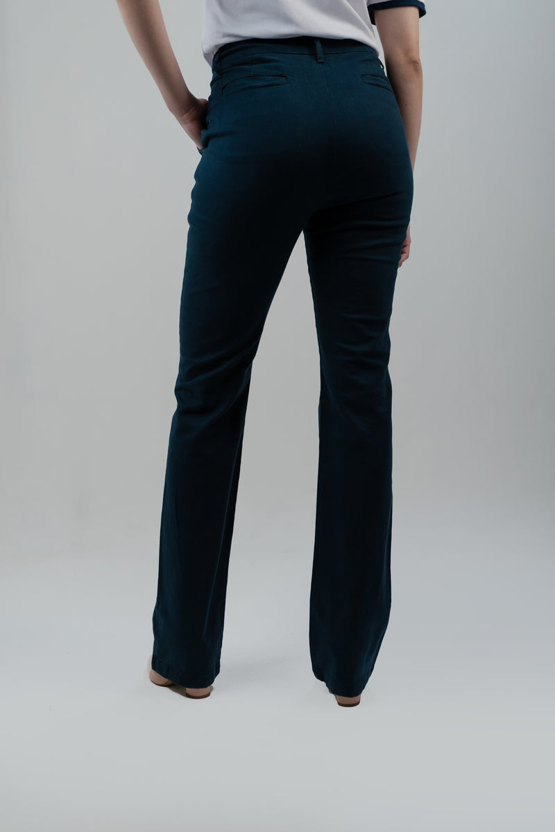 CALÇA DE SARJA RETA FEMININA AZUL MARINHO