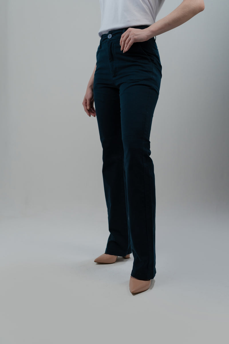 CALÇA DE SARJA RETA FEMININA AZUL MARINHO