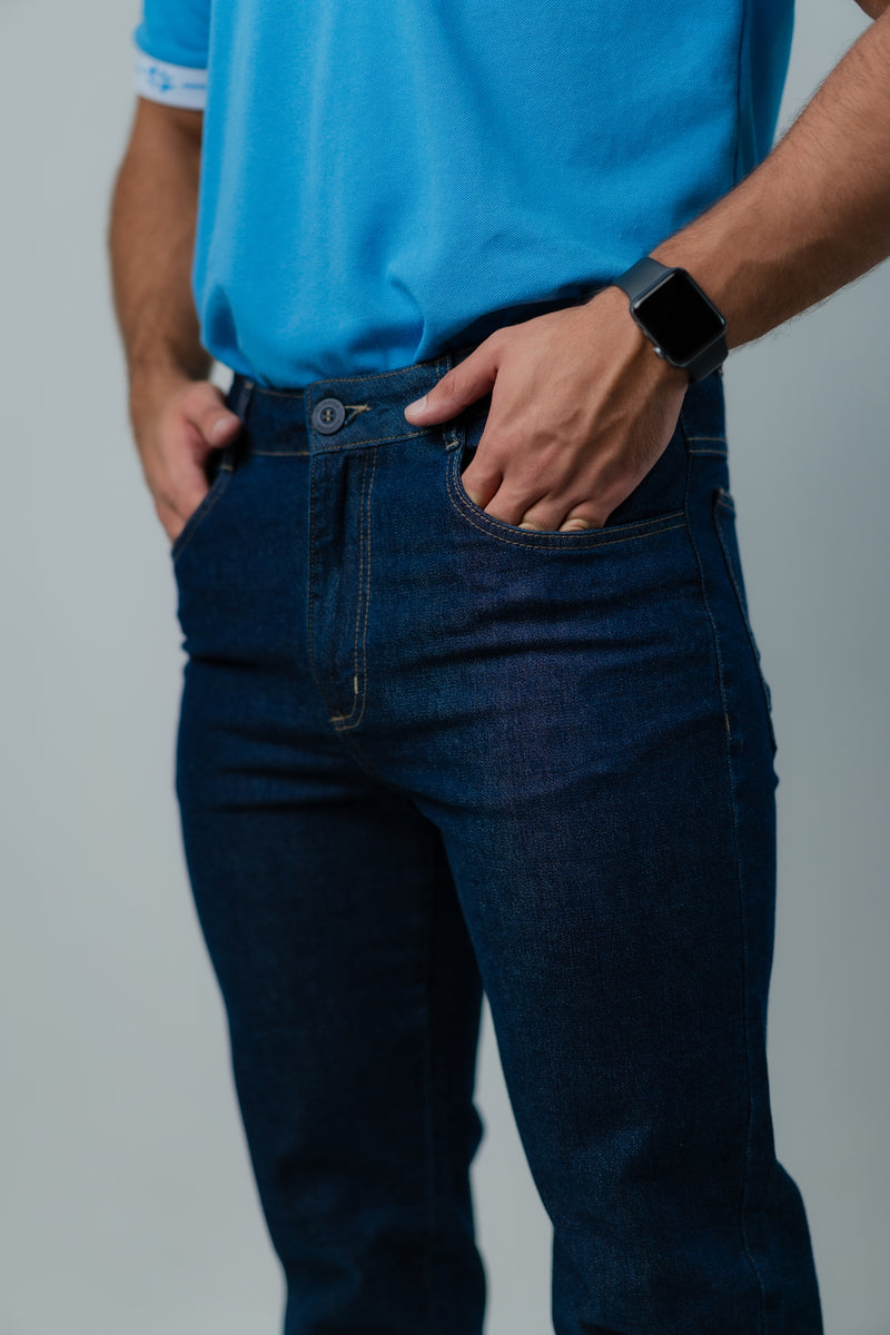 CALÇA JEANS RETA MASCULINA LAVAGEM ESCURA