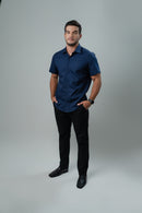 CAMISA SOCIAL MANGA CURTA MASCULINA AZUL MARINHO