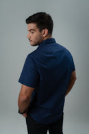 CAMISA SOCIAL MANGA CURTA MASCULINA AZUL MARINHO